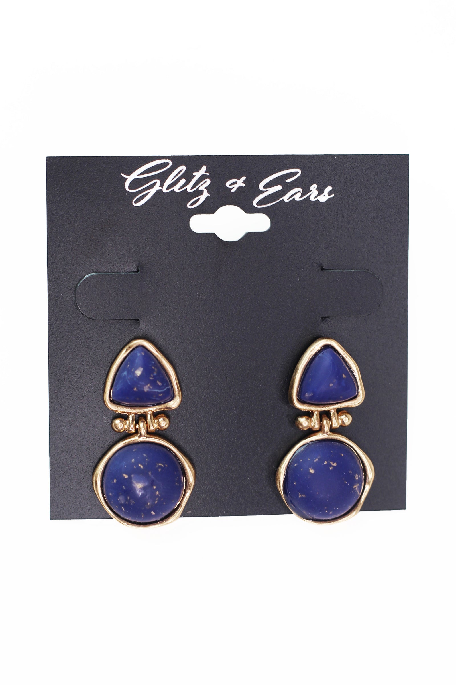 Metal Trimmed Speckled Triangle & Circle Earrings