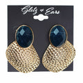 Oval Stone & Hammered Metal Earrings