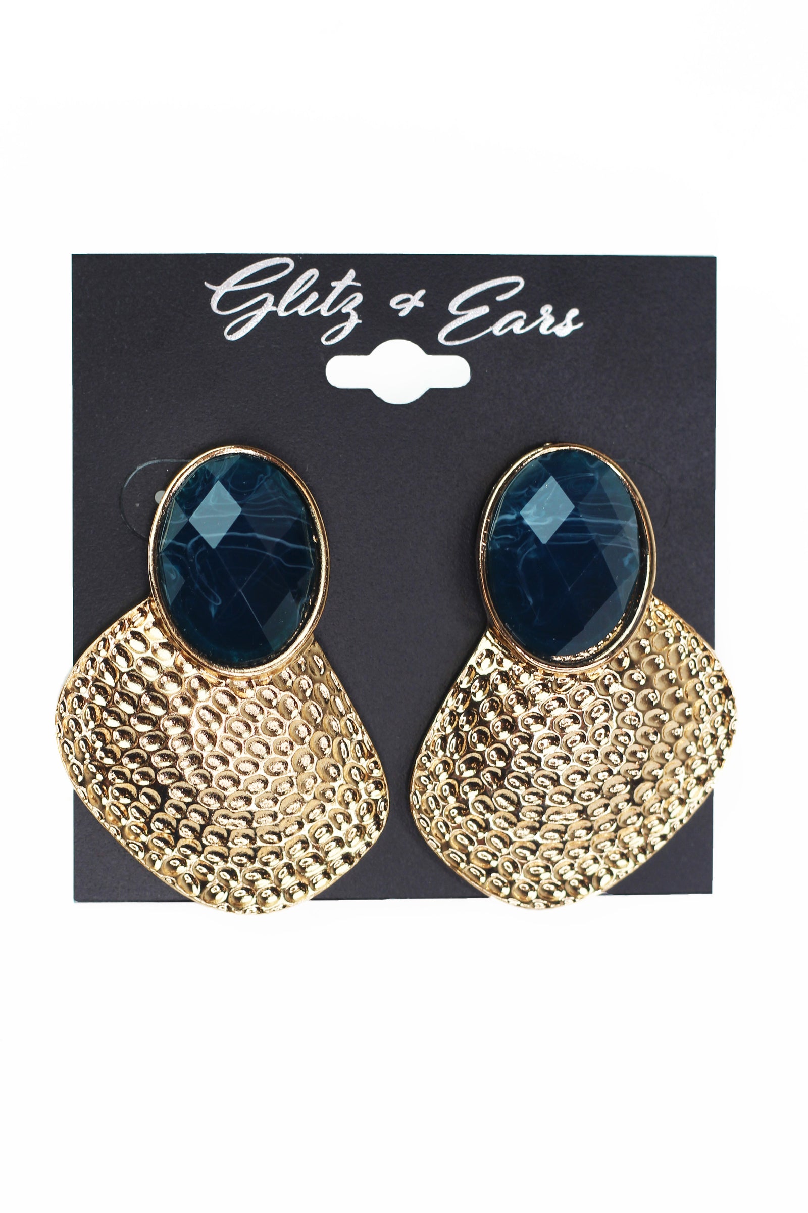 Oval Stone & Hammered Metal Earrings
