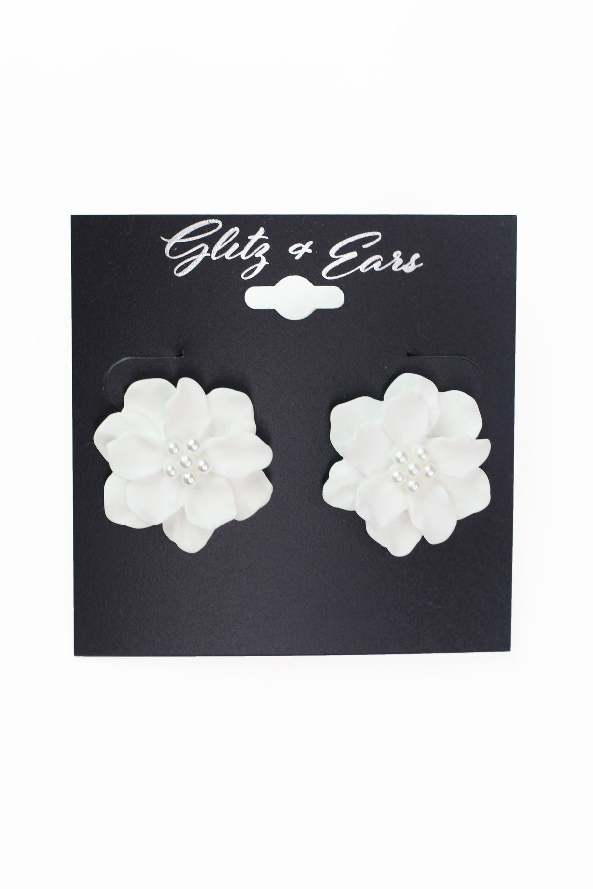 Flower w/ Center Pearls Stud Earrings