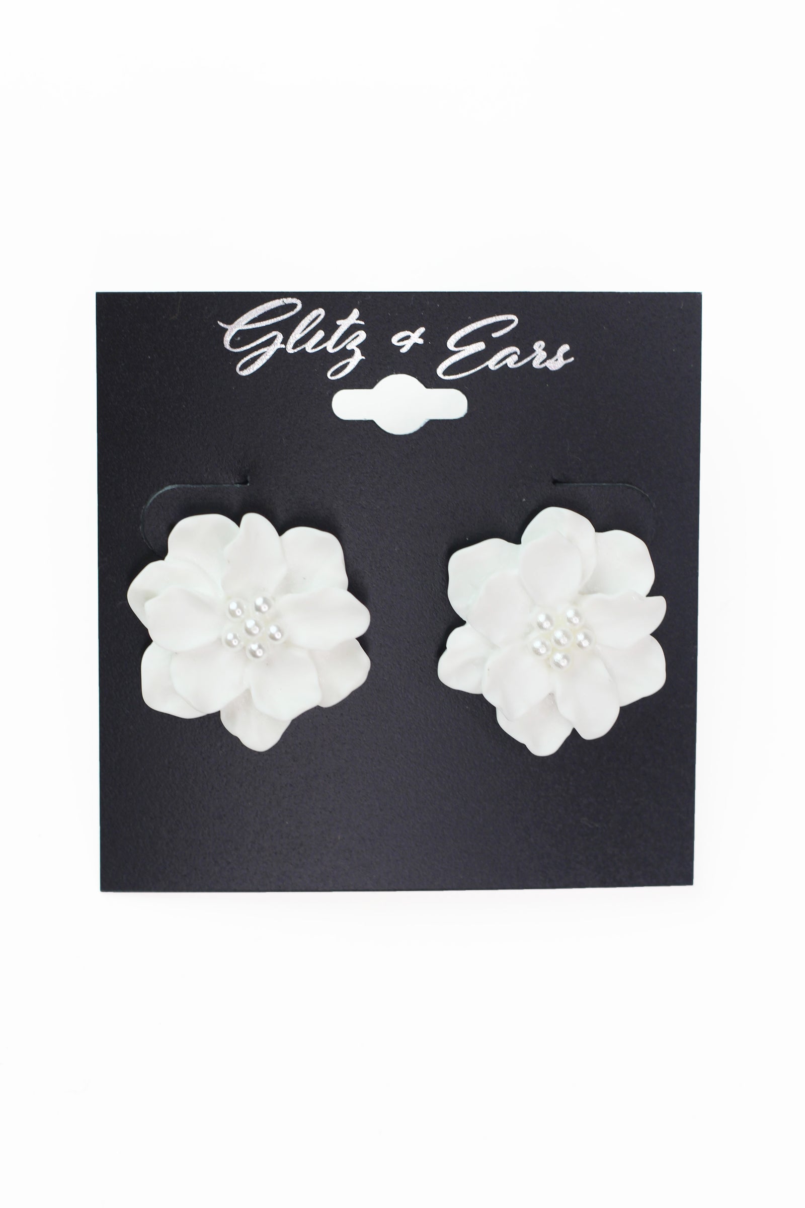 Flower w/ Center Pearls Stud Earrings