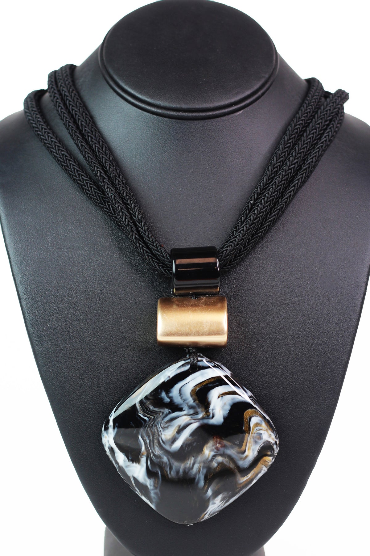 Cord Necklace w/ Large Marbled Square Pendant