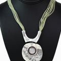 Cord Necklace w/ Two Piece Metal & Marble Geometric Pendant