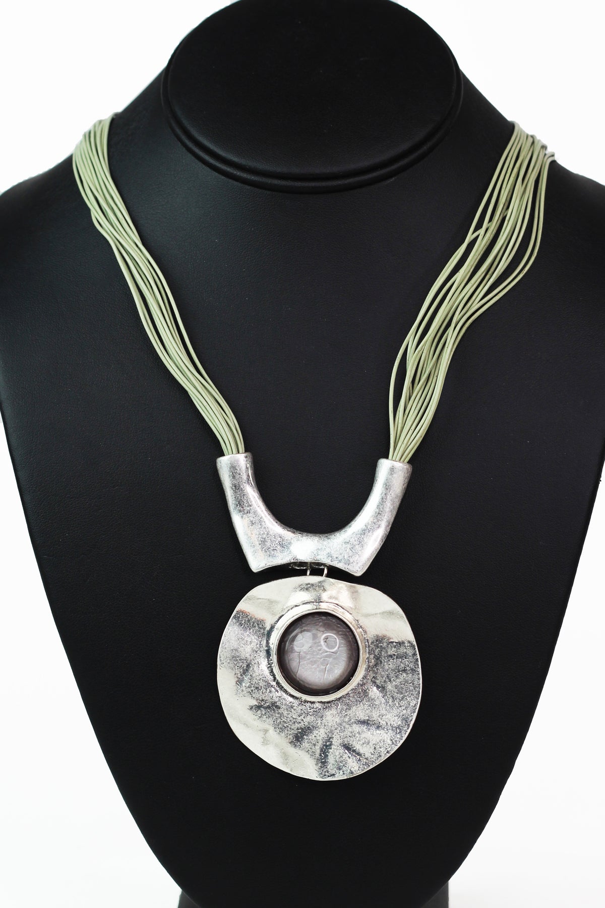 Cord Necklace w/ Two Piece Metal &amp; Marble Geometric Pendant