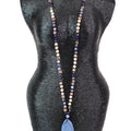 Long Bead Necklace w/ Teardrop Stone Pendant