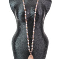 Long Bead Necklace w/ Teardrop Stone Pendant