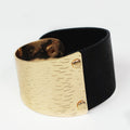 Half Metal Half Faux Leather Textured Wide Cuff