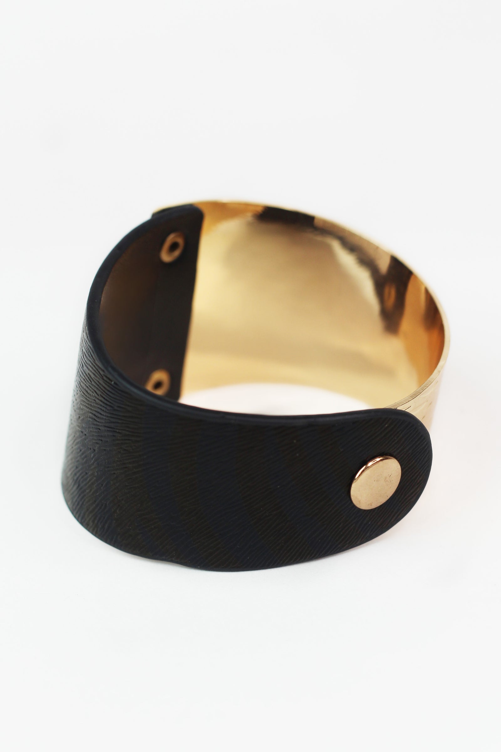 Half Metal Half Faux Leather Textured Wide Cuff