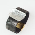 Faux Leather Magnetic Bracelet w/ Textured Metal Center