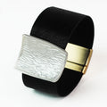 Faux Leather Magnetic Bracelet w/ Textured Metal Center