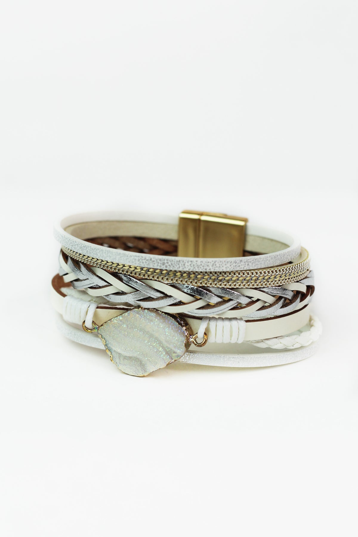 Strips Braid Chain &amp; Stone Magnetic Bracelet