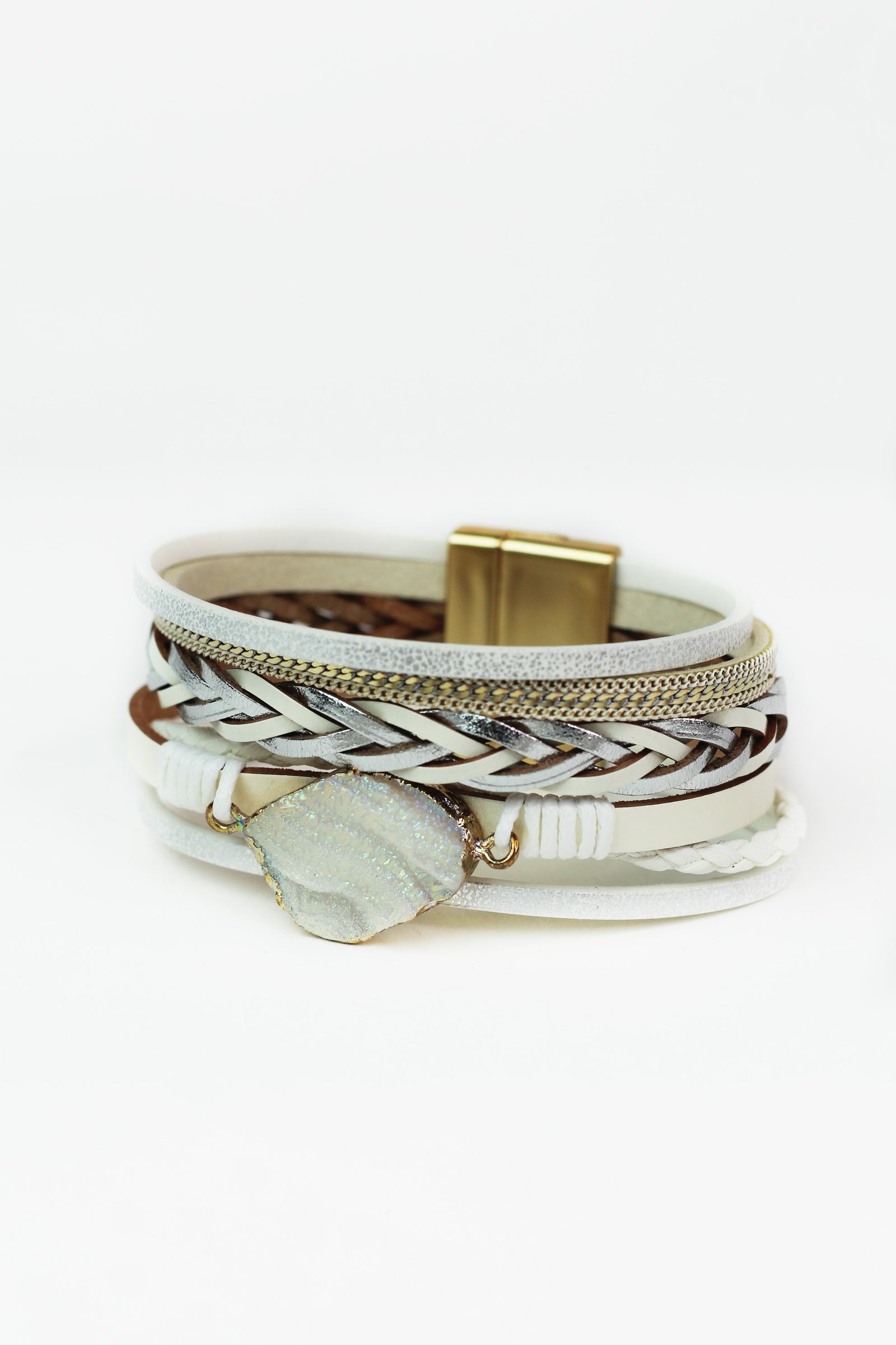 Strips Braid Chain & Stone Magnetic Bracelet