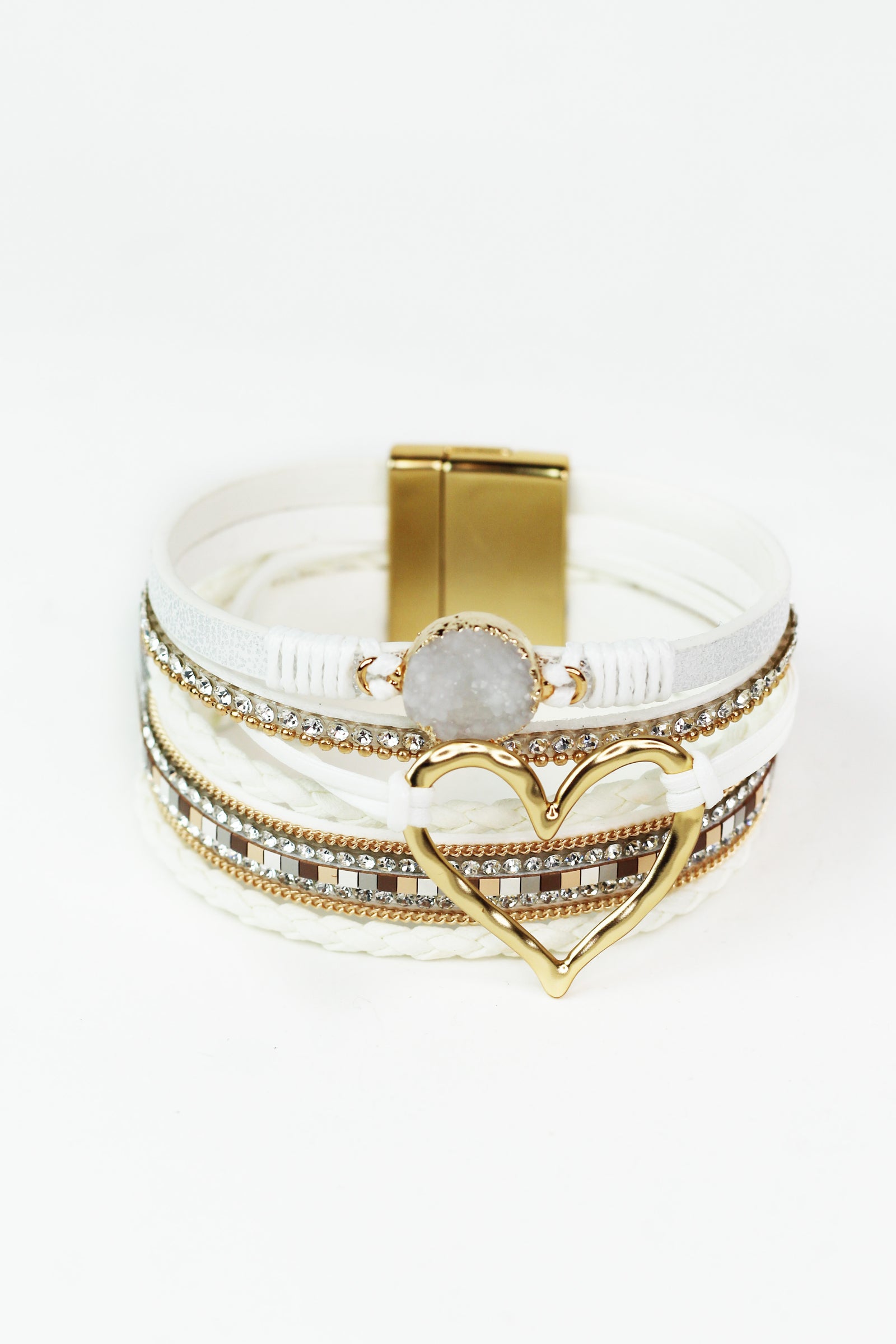 Strips & Stones Magnetic Bracelet w/ Heart Center