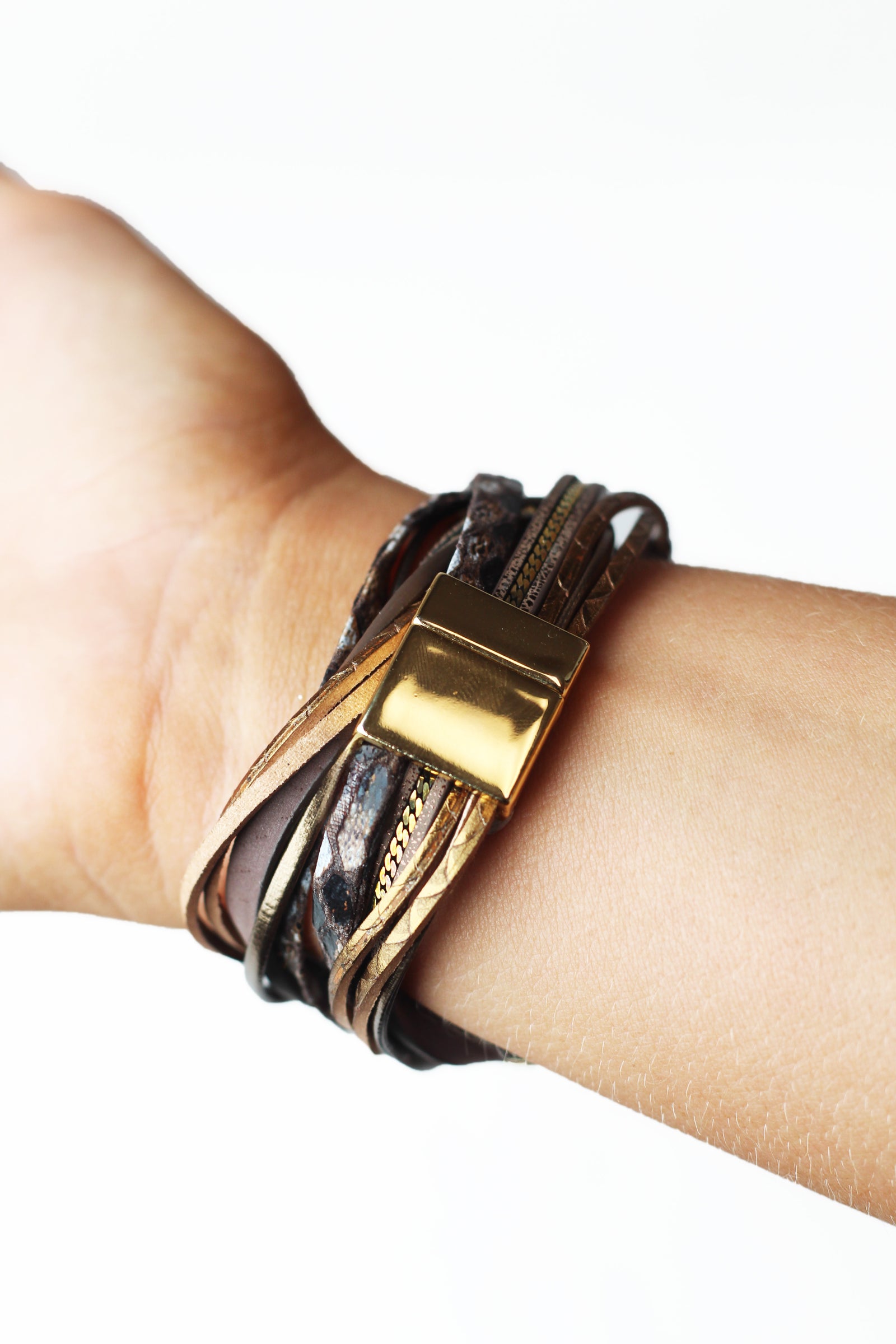 Strips Chains & Stones Multilayer Magnetic Bracelet