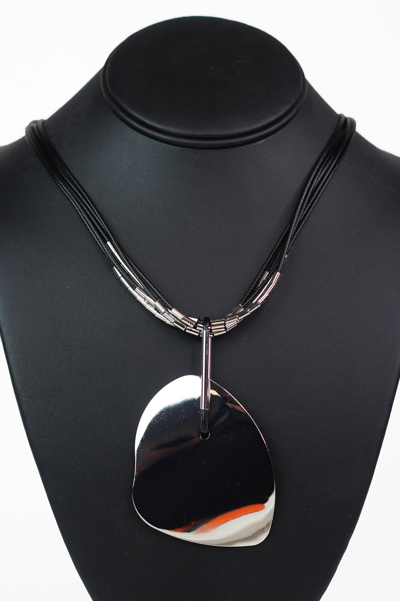 Multi Strand Cord Necklace w/ Metal Plate Pendant