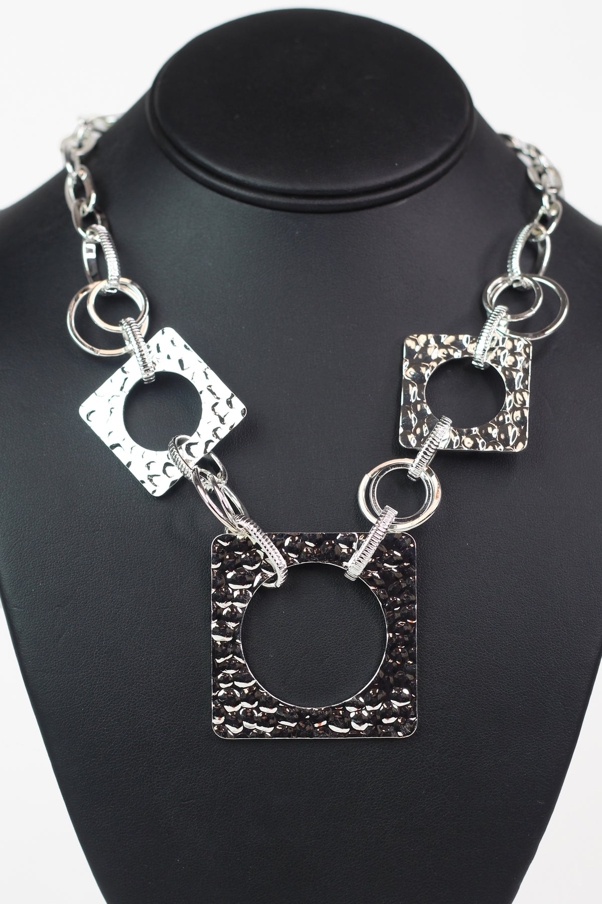 Circles &amp; Textured Squares Chain Necklace