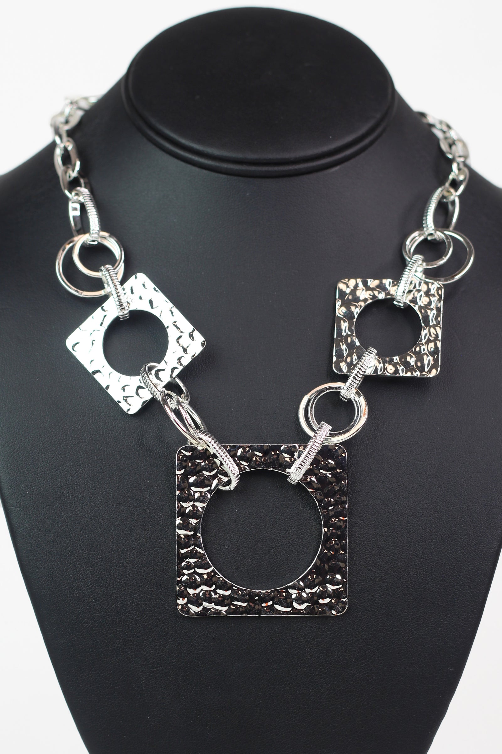 Circles & Textured Squares Chain Necklace
