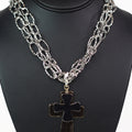 Hammered Chains Necklace w/ Two Tone Cross Pendants