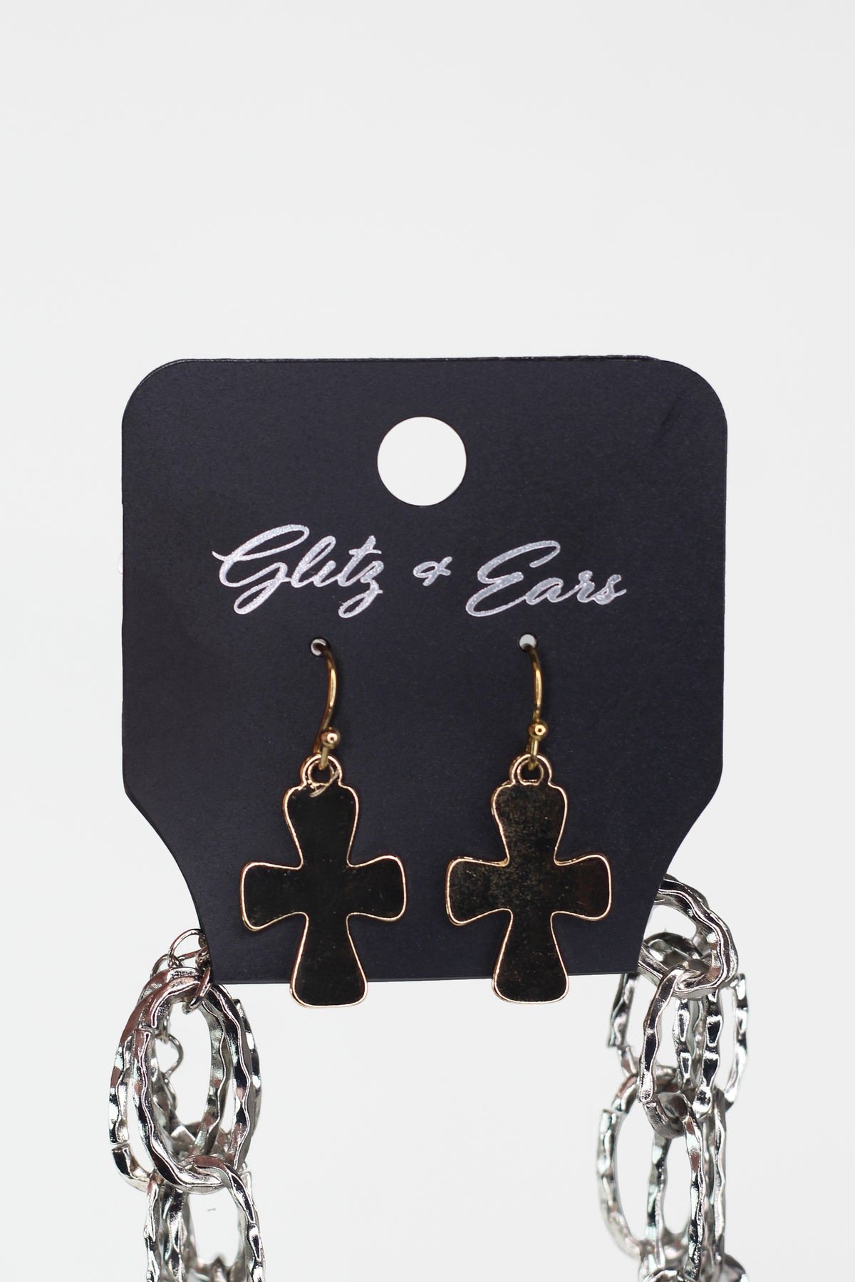 Hammered Chains Necklace w/ Two Tone Cross Pendants