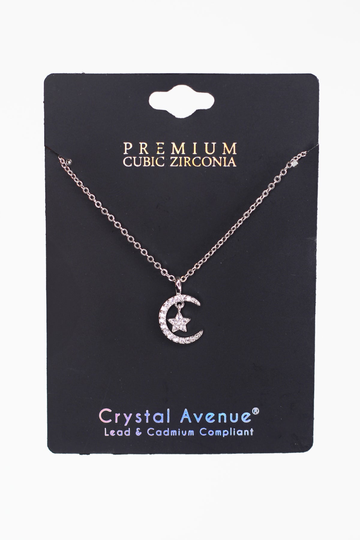 Pave Crescent Moon &amp; Star Dainty Chain Necklace