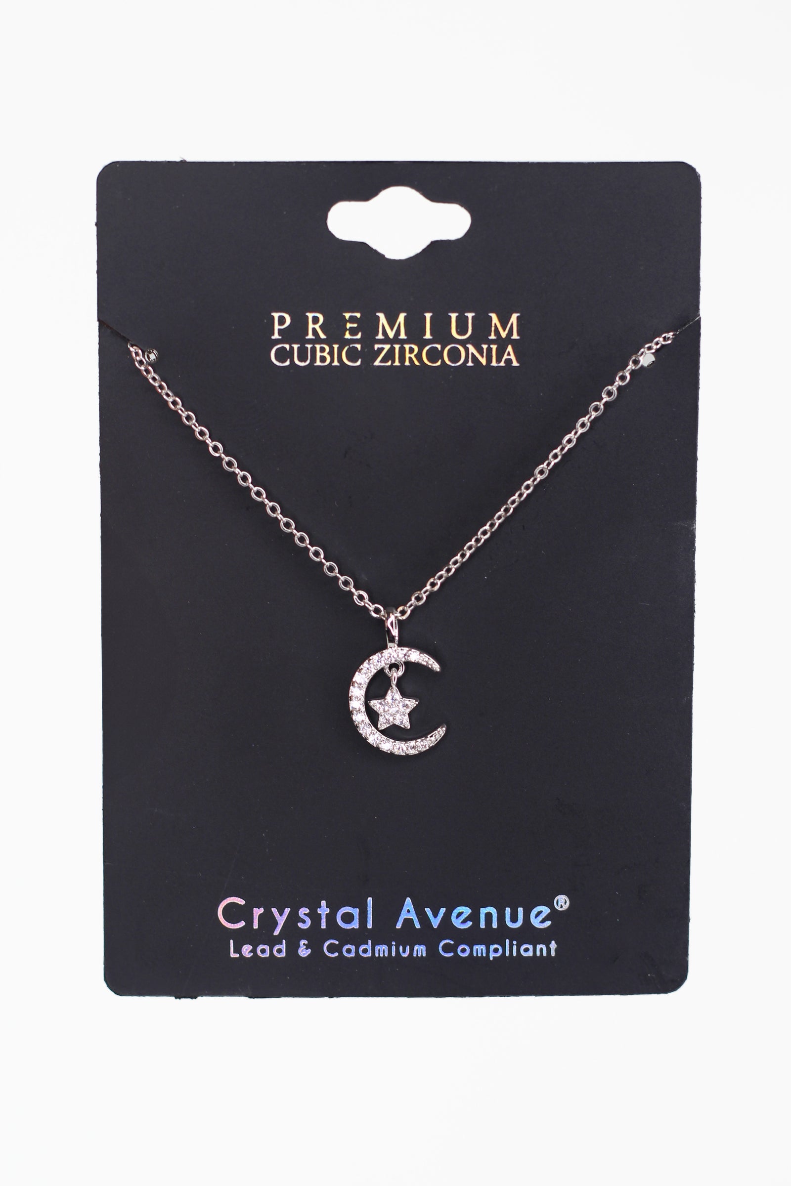 Pave Crescent Moon & Star Dainty Chain Necklace