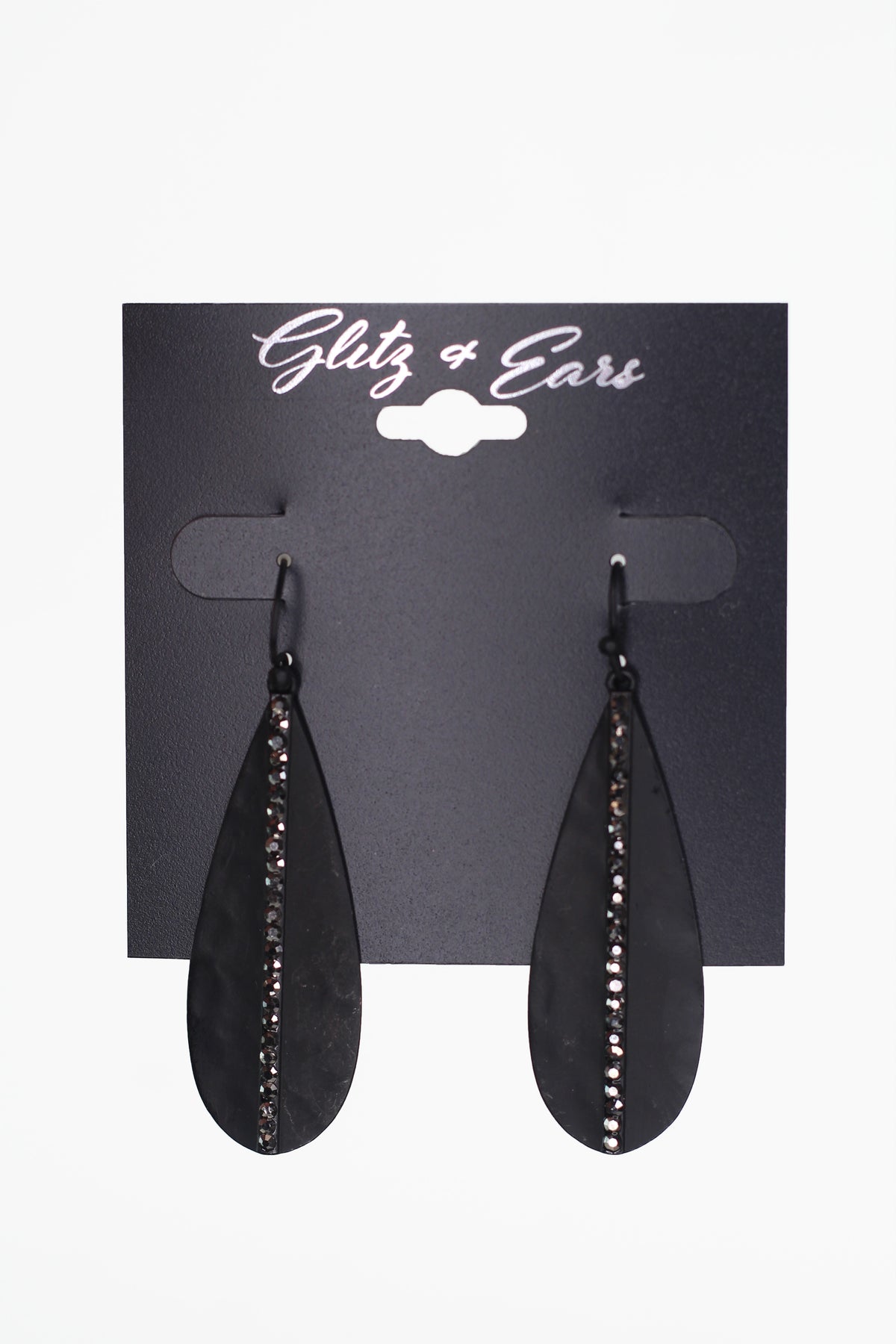 Hammered Metal Teardrop & Pave Line Dangling Earrings