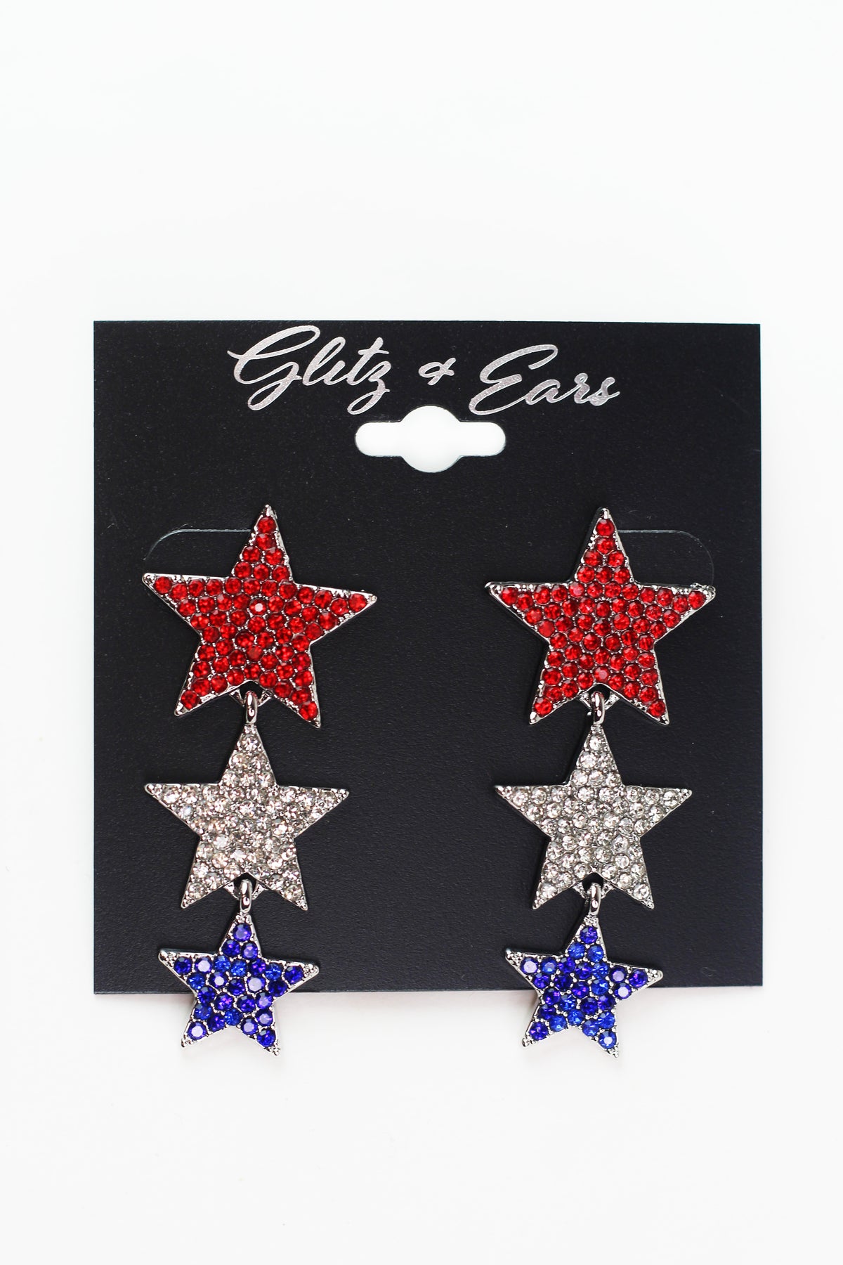 3 Dangling Pave Stars Earrings