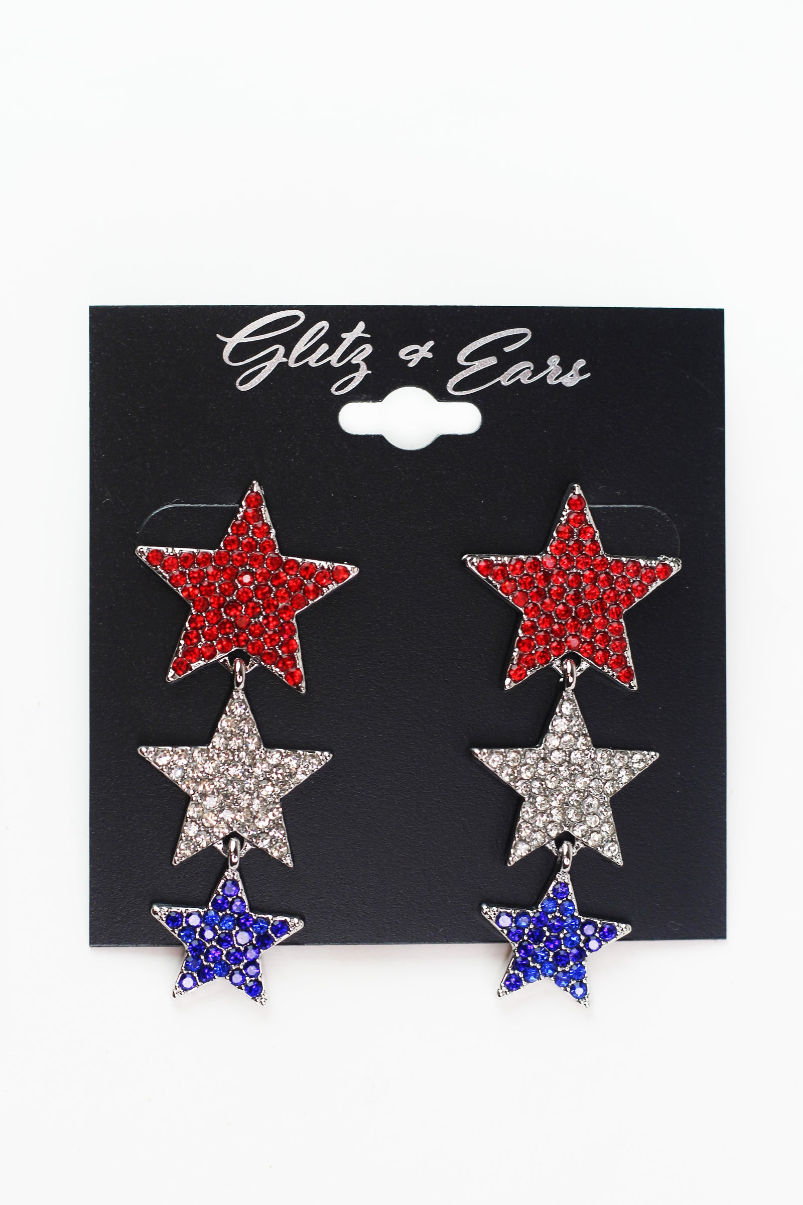 3 Dangling Pave Stars Earrings