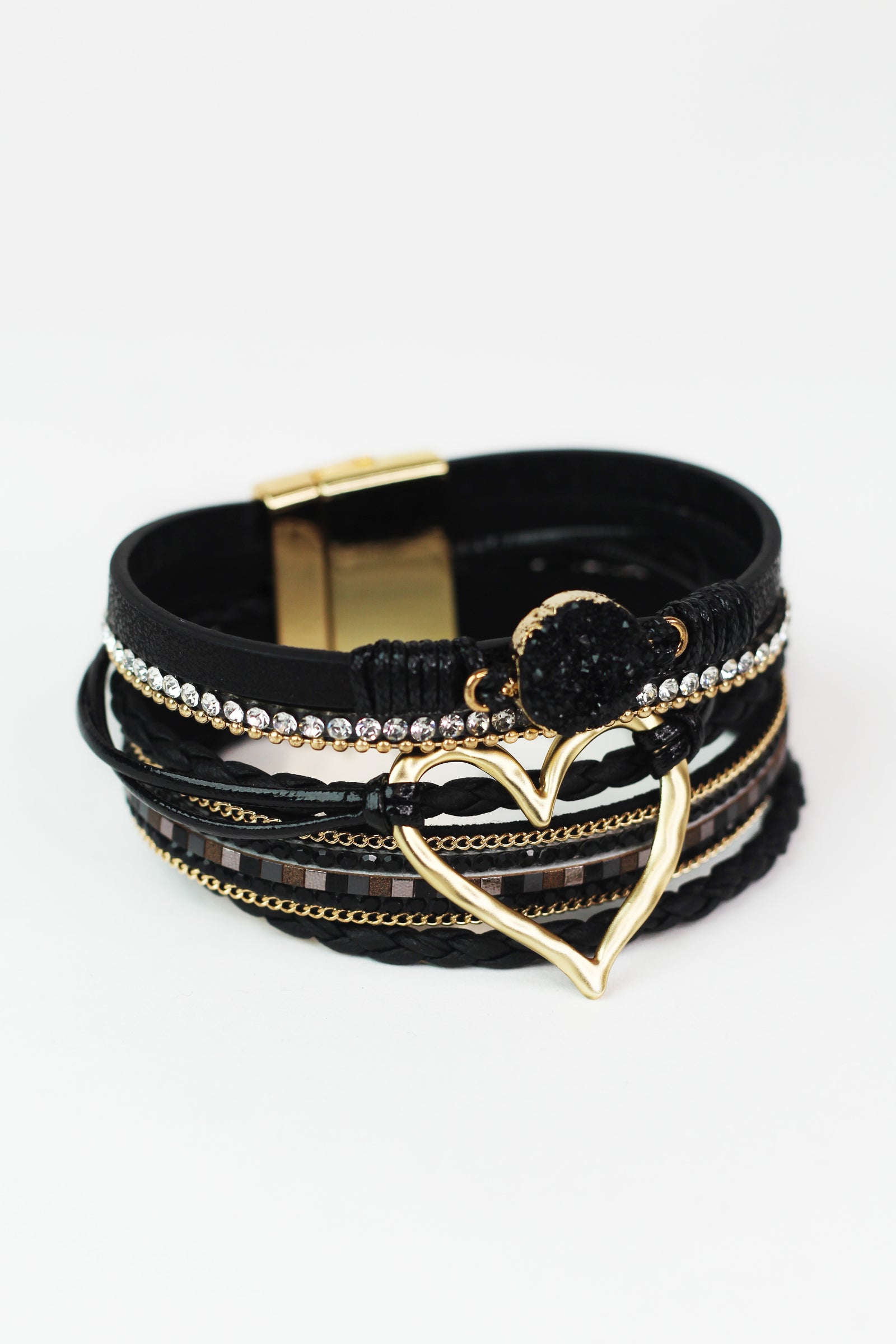 Strips & Stones Magnetic Bracelet w/ Heart Center