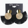 Textured Metal Circle & Fringe Fan Earrings