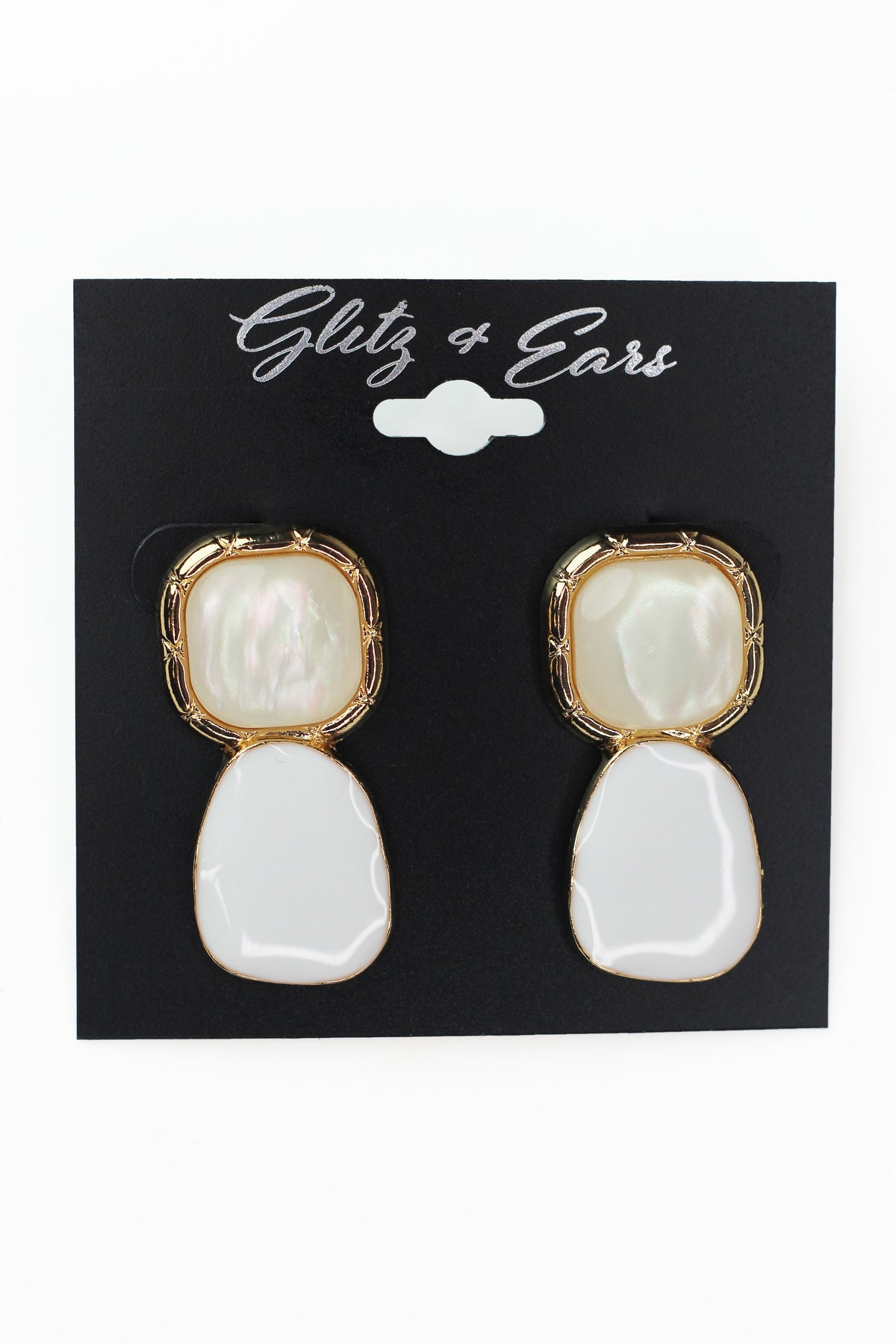 Metal Trimmed Square & Oval Dangling Earrings