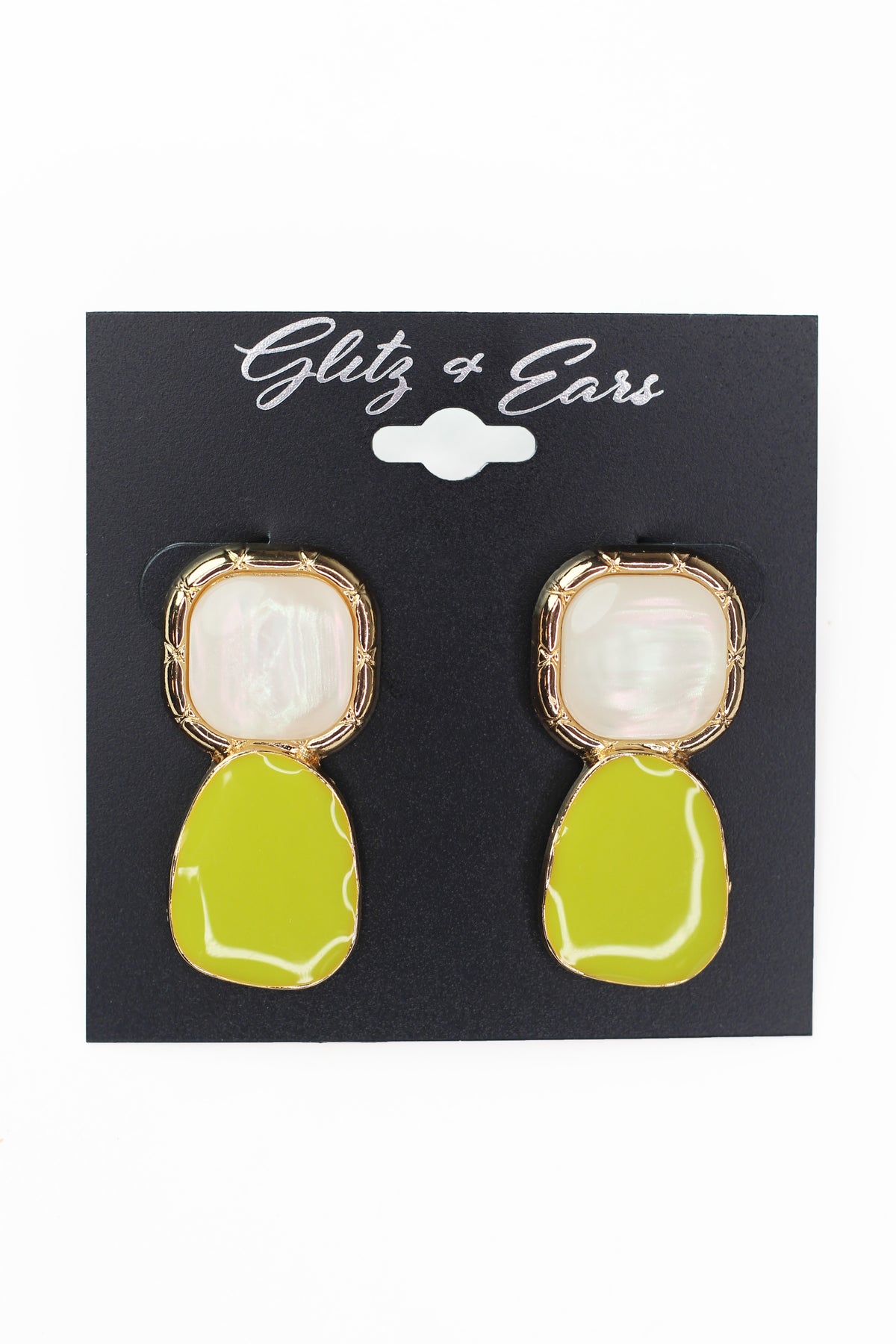 Metal Trimmed Square & Oval Dangling Earrings