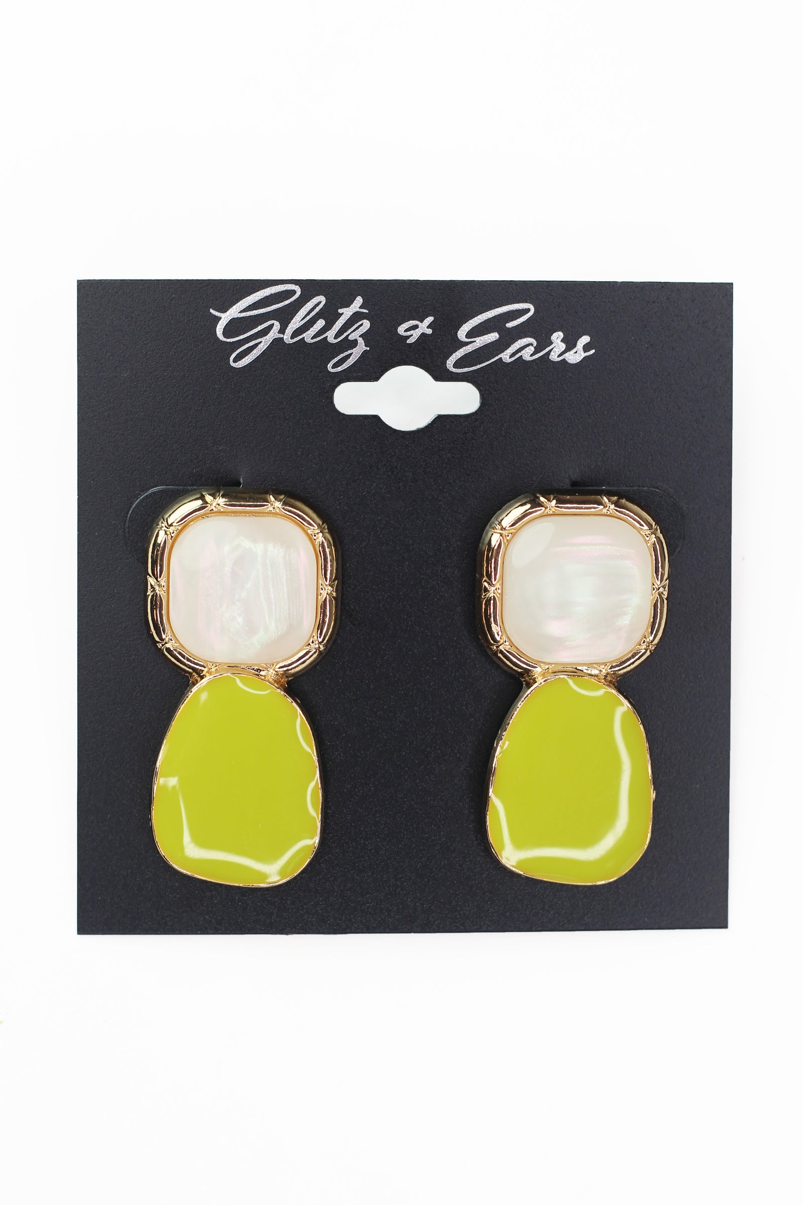 Metal Trimmed Square & Oval Dangling Earrings