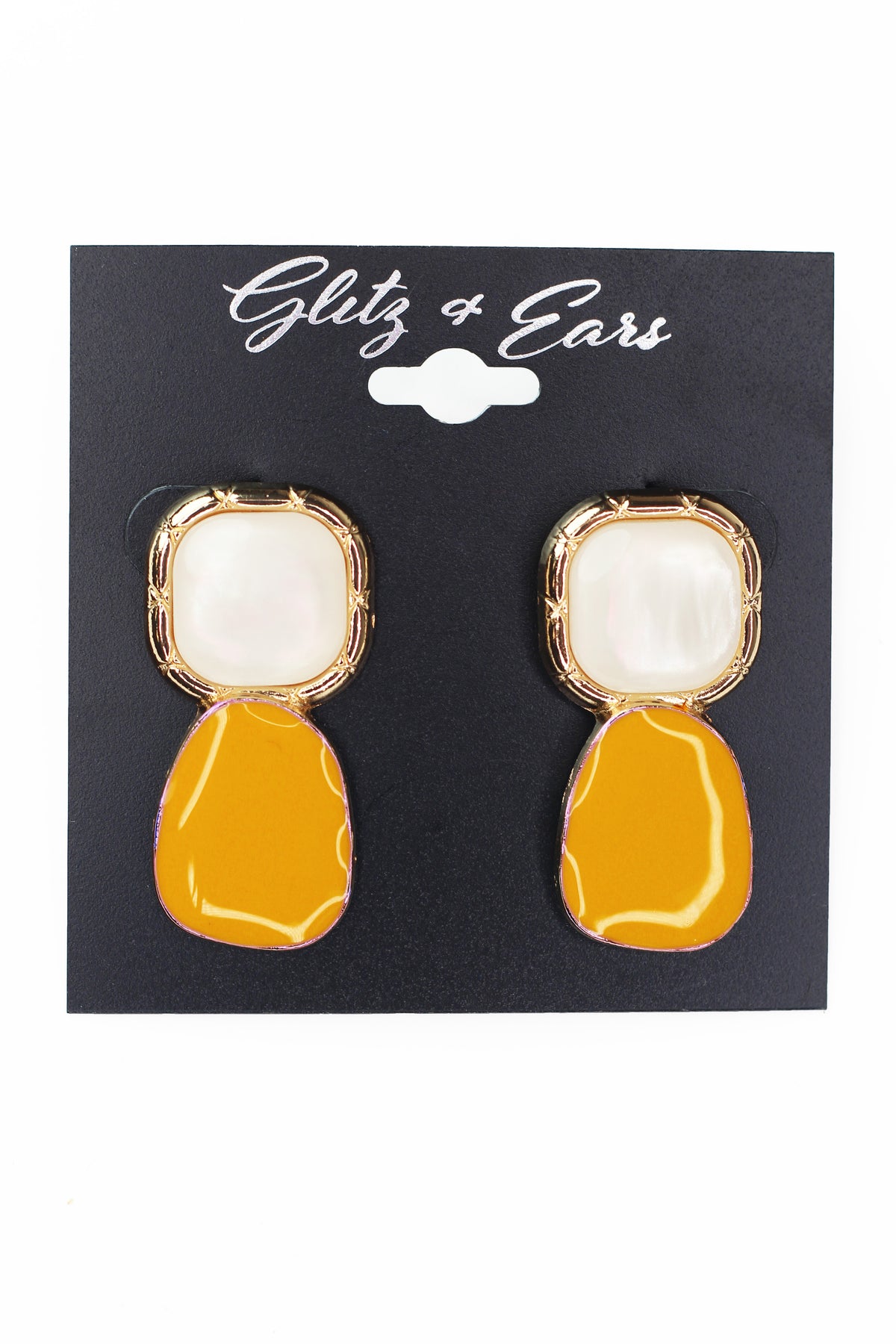 Metal Trimmed Square &amp; Oval Dangling Earrings