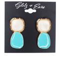 Metal Trimmed Square & Oval Dangling Earrings