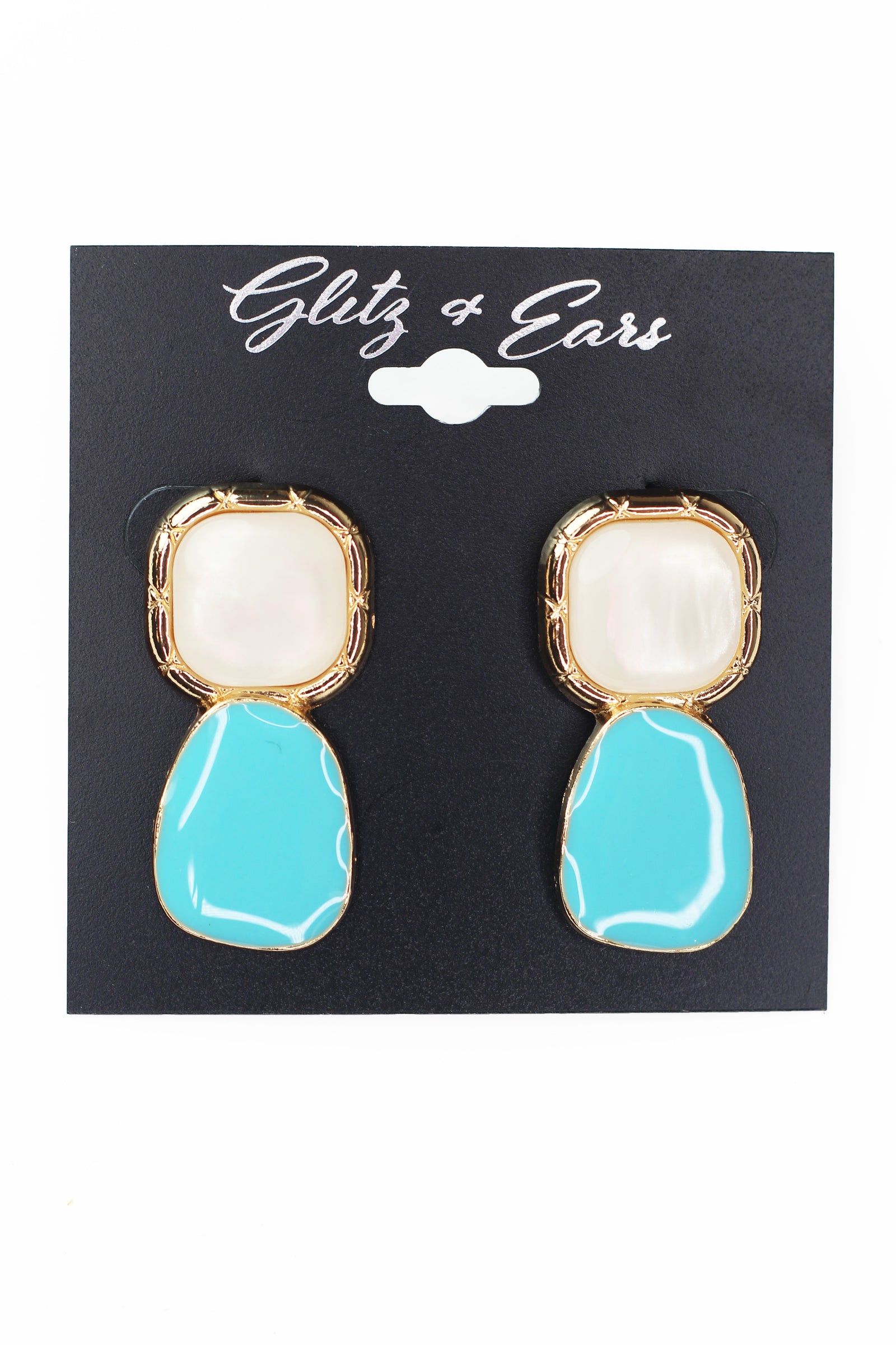 Metal Trimmed Square & Oval Dangling Earrings