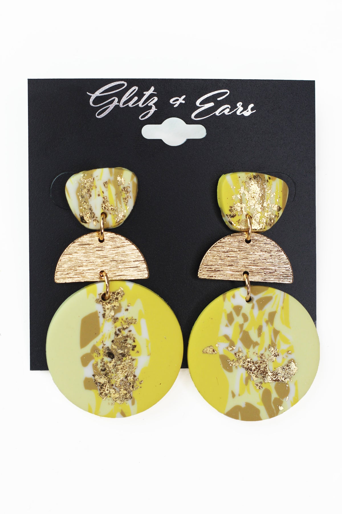 3 Part Clay & Foil Earrings w/ Metal Center