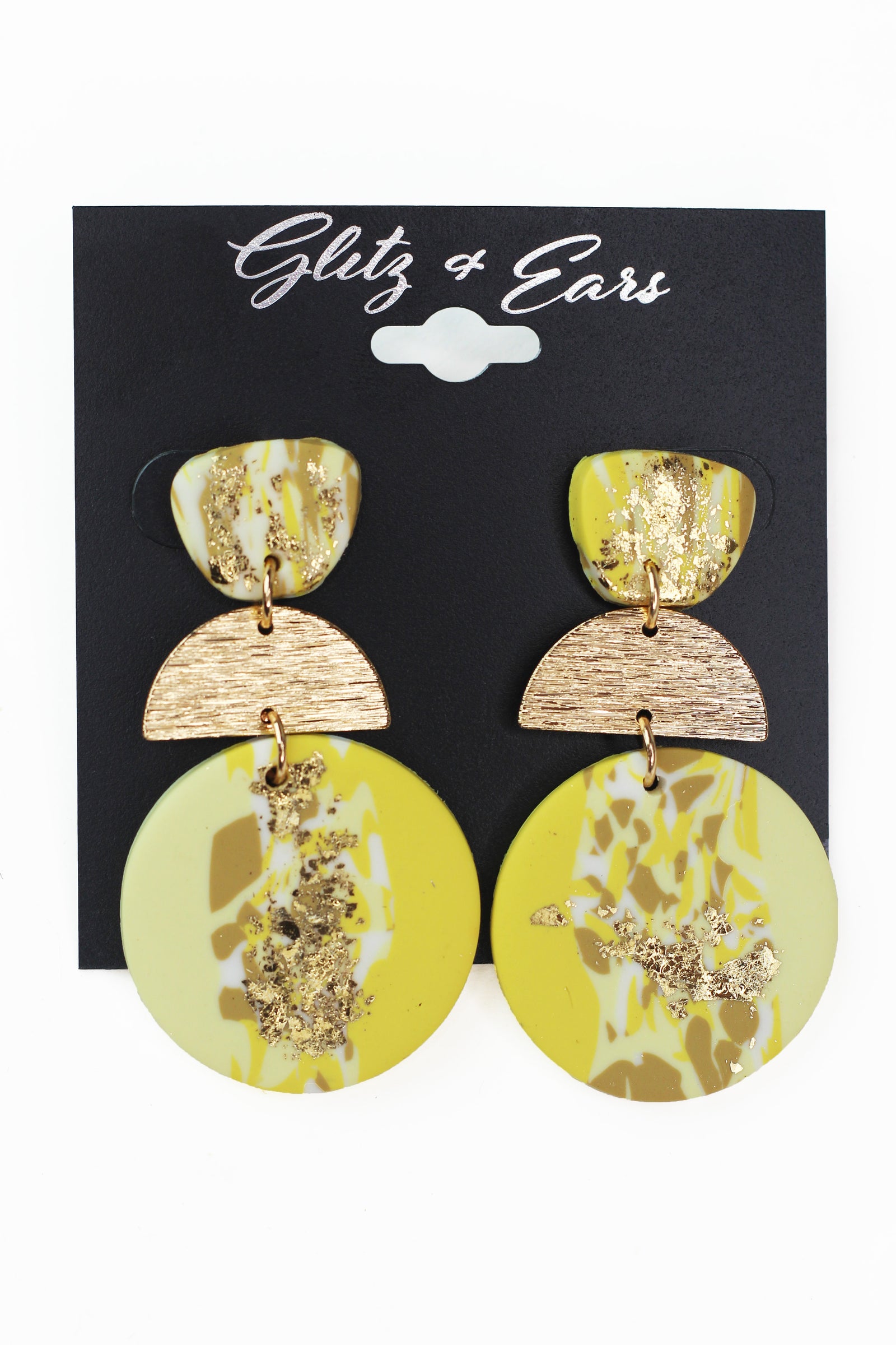 3 Part Clay & Foil Earrings w/ Metal Center