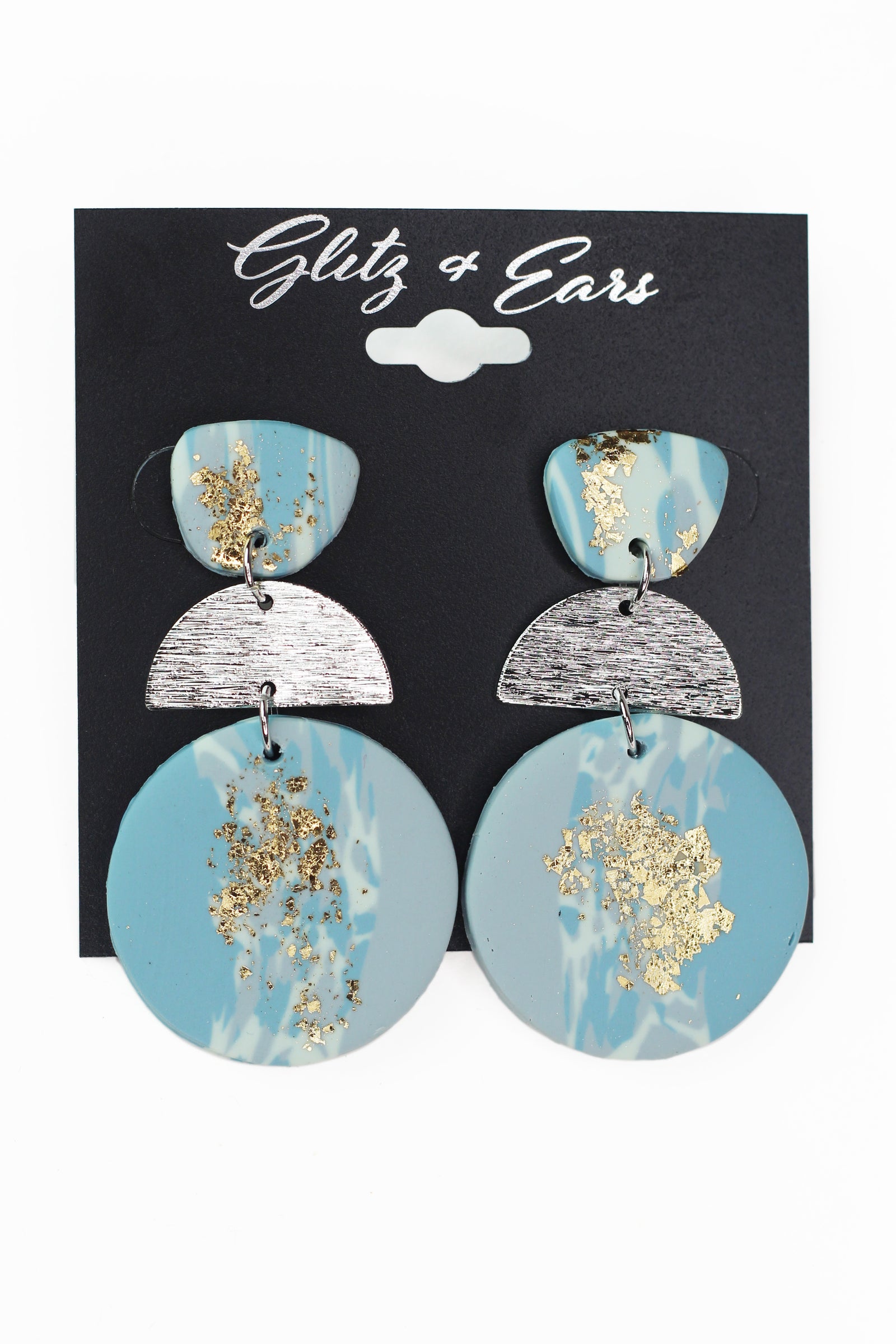 3 Part Clay & Foil Earrings w/ Metal Center