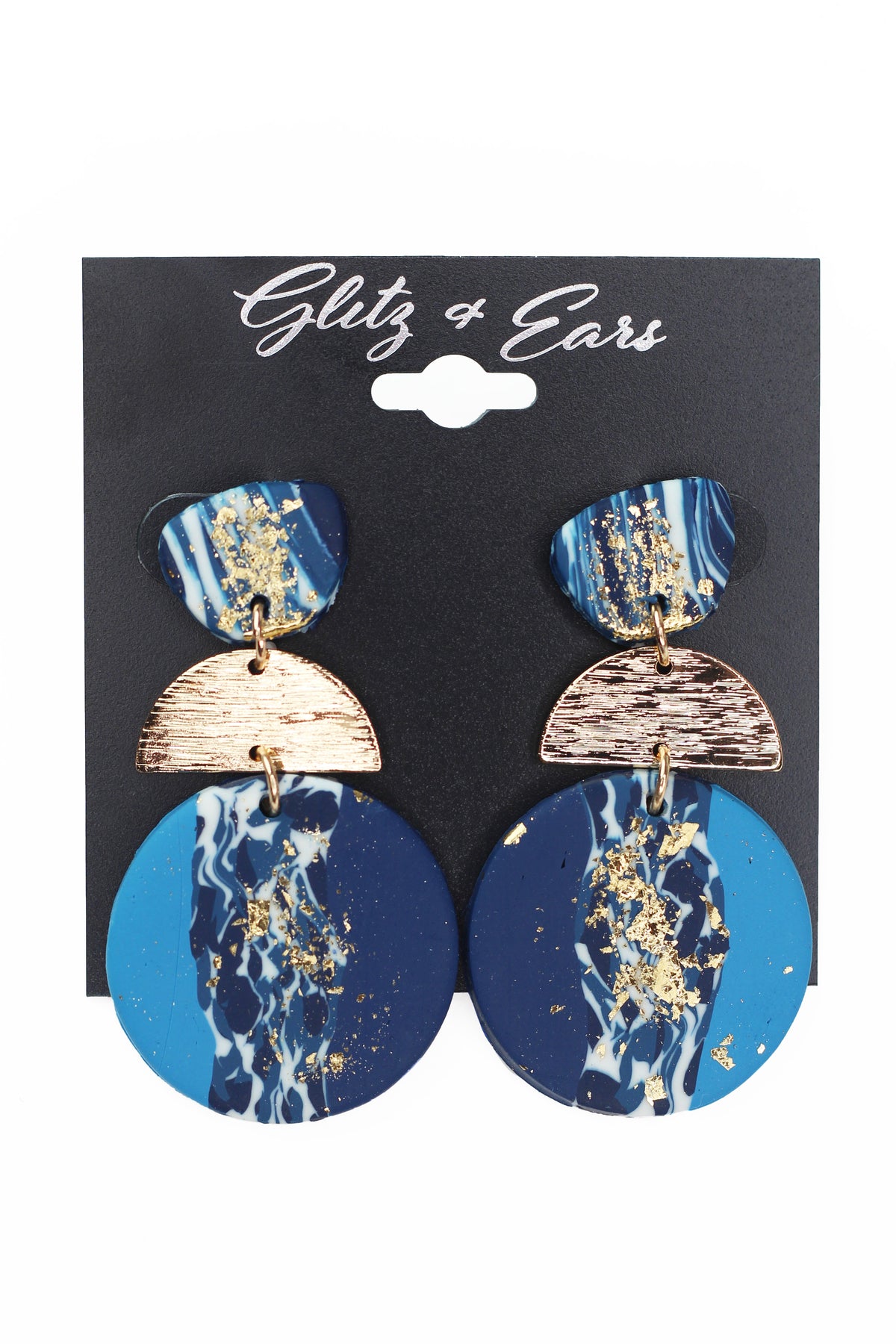 3 Part Clay & Foil Earrings w/ Metal Center