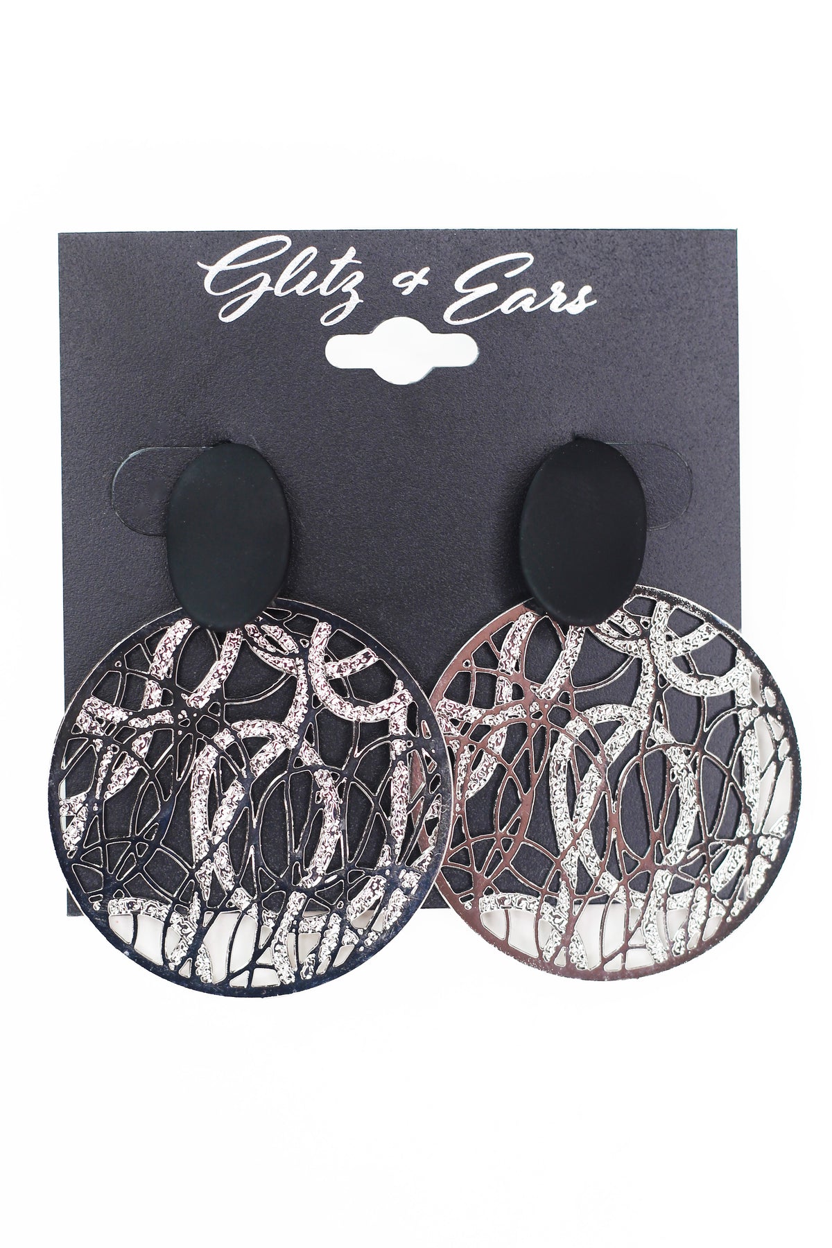 Oval & Metal Lace Circle Earrings