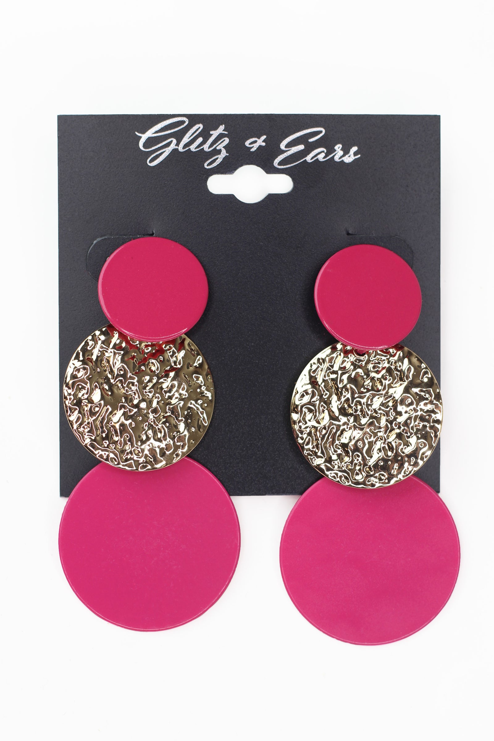 Two Circles & Hammered Circle Dangling Earrings