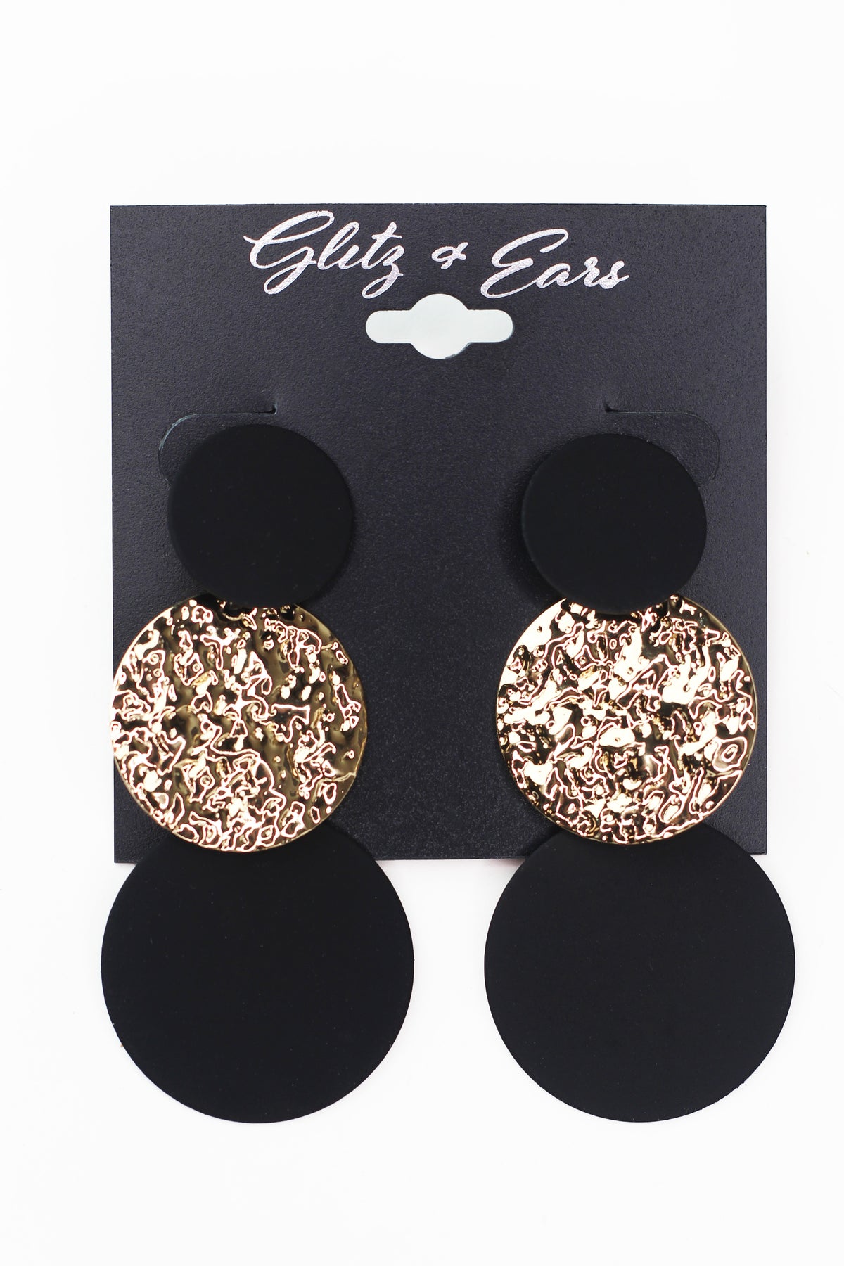 Two Circles & Hammered Circle Dangling Earrings