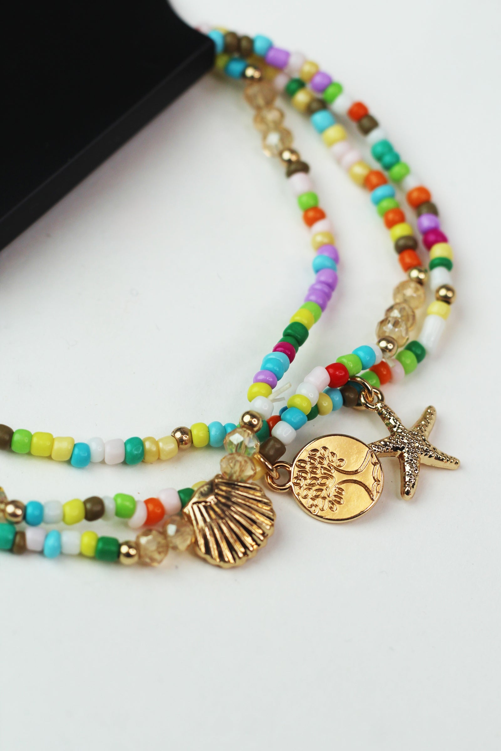3pc Stretch Beaded Anklets Set w/ Starfish Shell & Tree Charms