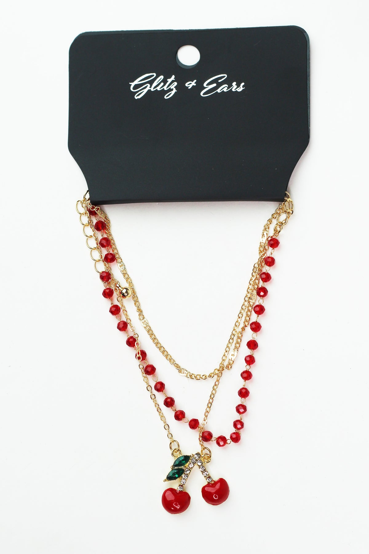 3pc Bead &amp; Metal Chain Anklet Set w/ Cherry Charm