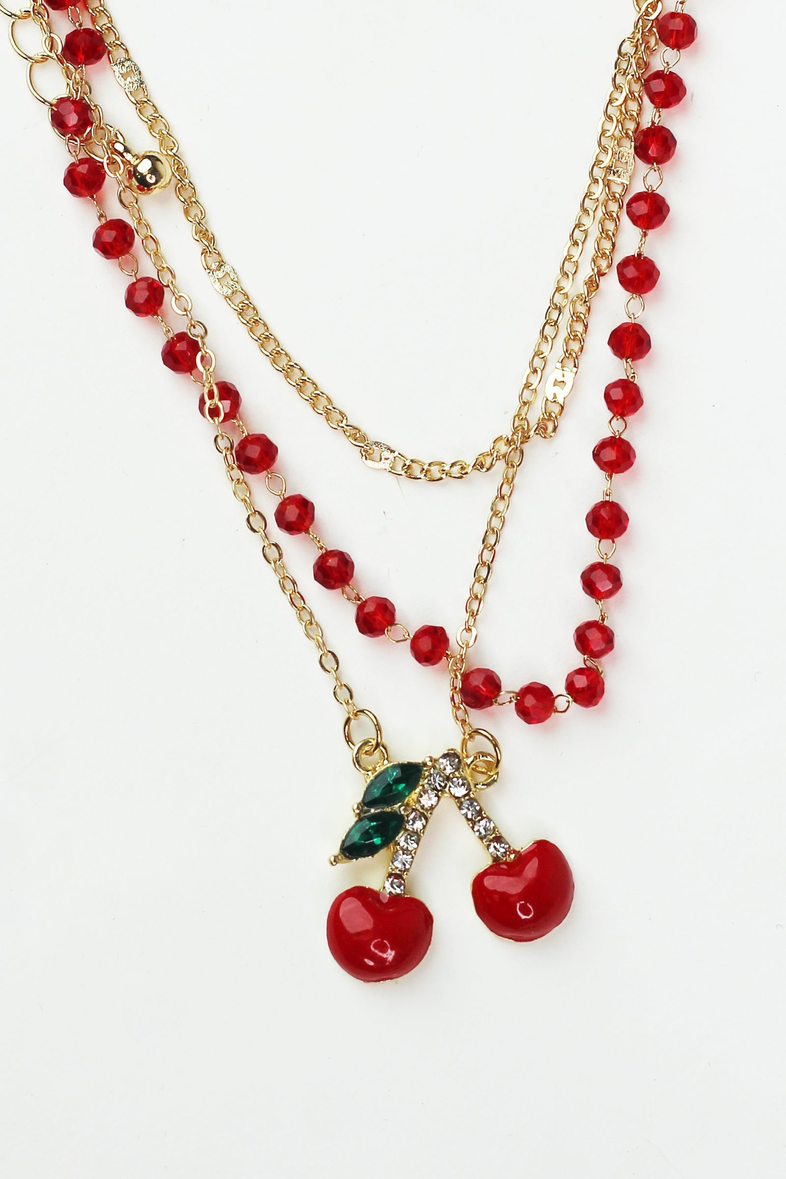 3pc Bead & Metal Chain Anklet Set w/ Cherry Charm