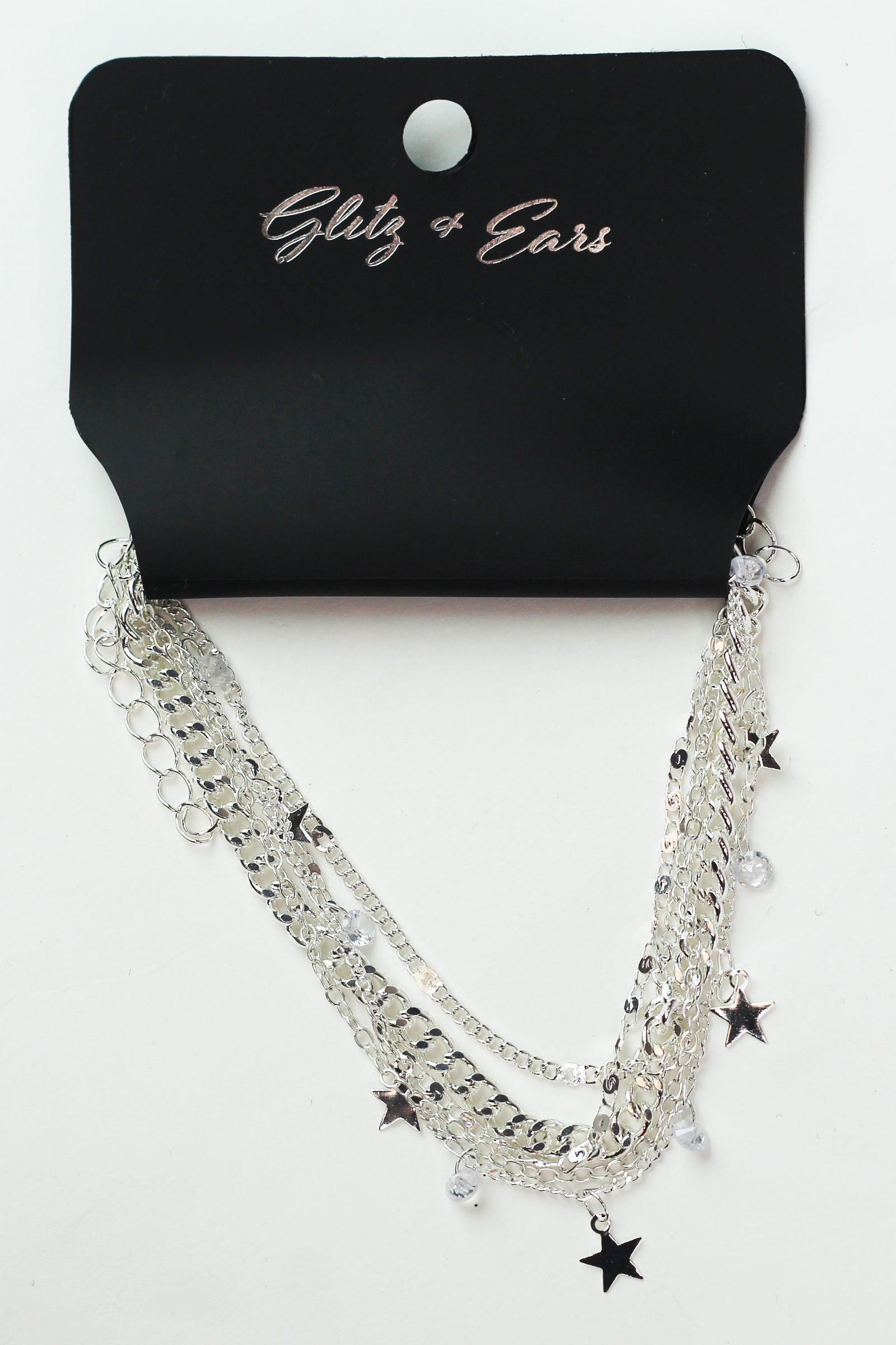 5pc Chains Anklet Set w/ Stars & Stone Charms