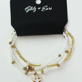 3pc Stretch Bead & Pearl Anklets Set w/ Starfish & Shell Charms