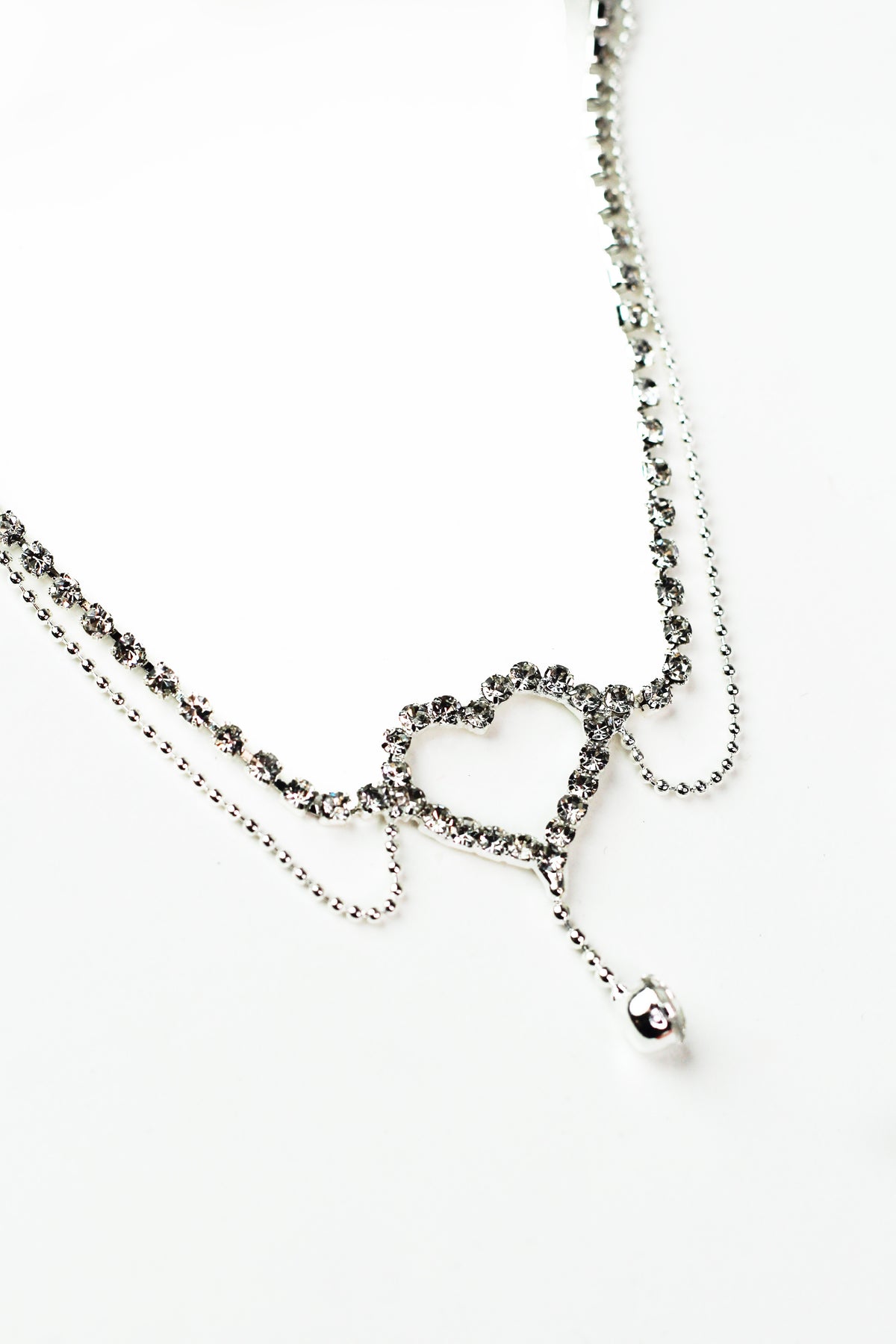 Two Row Rhinestone & Metal Chain Anklet w/ Heart Accent