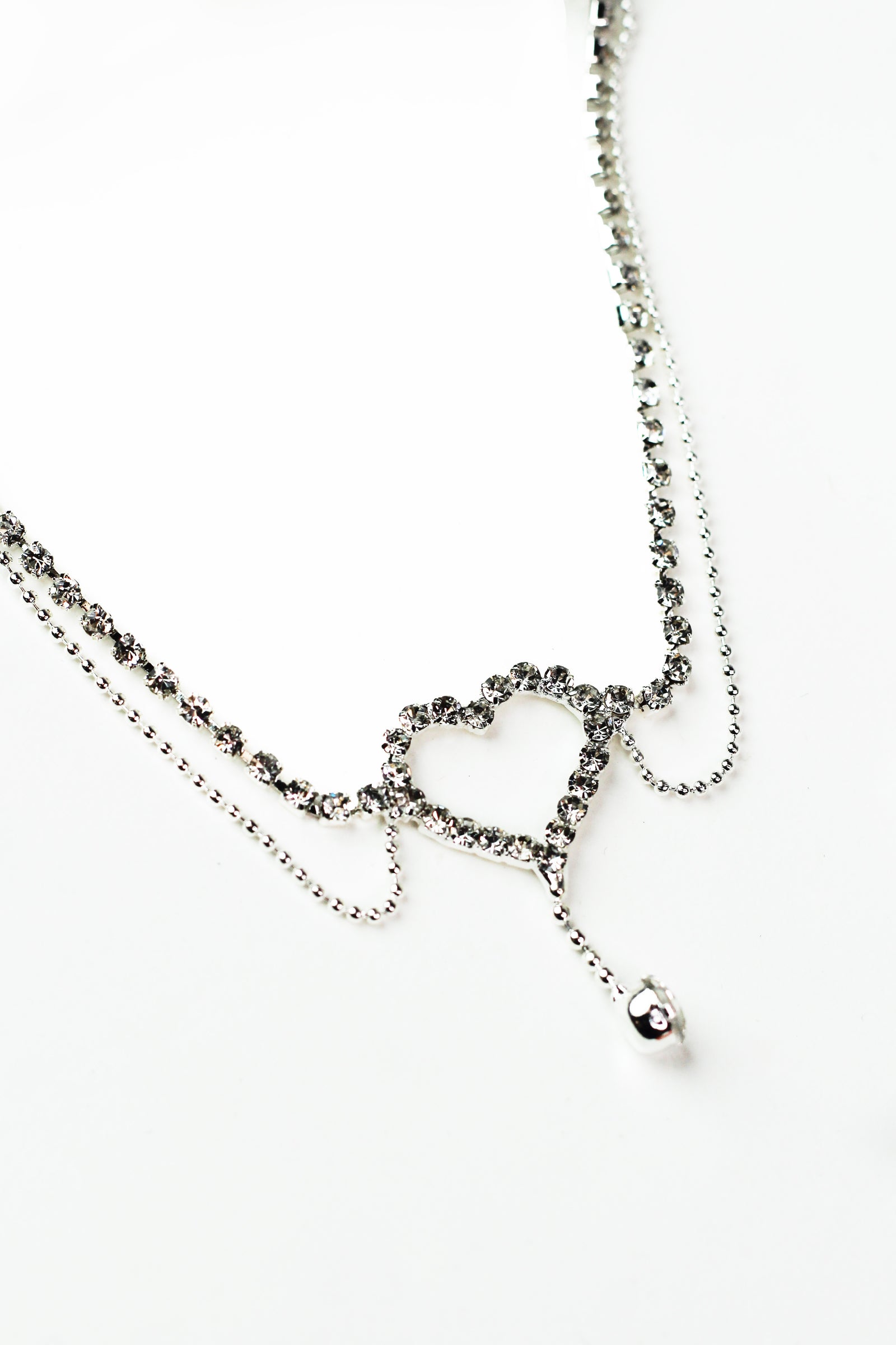 Two Row Rhinestone & Metal Chain Anklet w/ Heart Accent